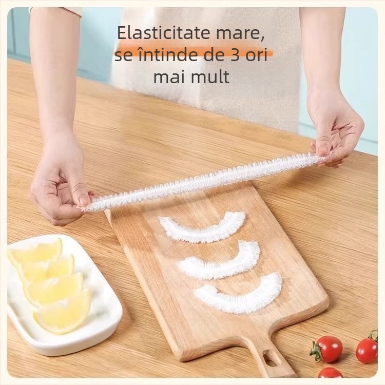 Acoperire din folie alimentară de unică folosință, stil căciulă de duș cu elastic, antibacterian, pentru resturi de mâncare, rezistentă la -60°C până la 100°C