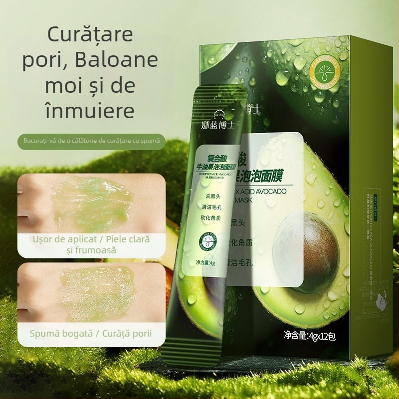 Dr. Naran Mască cu bule de avocado pe bază de nămol – Hidratare, Curățare profundă, Îndepărtarea punctelor negre