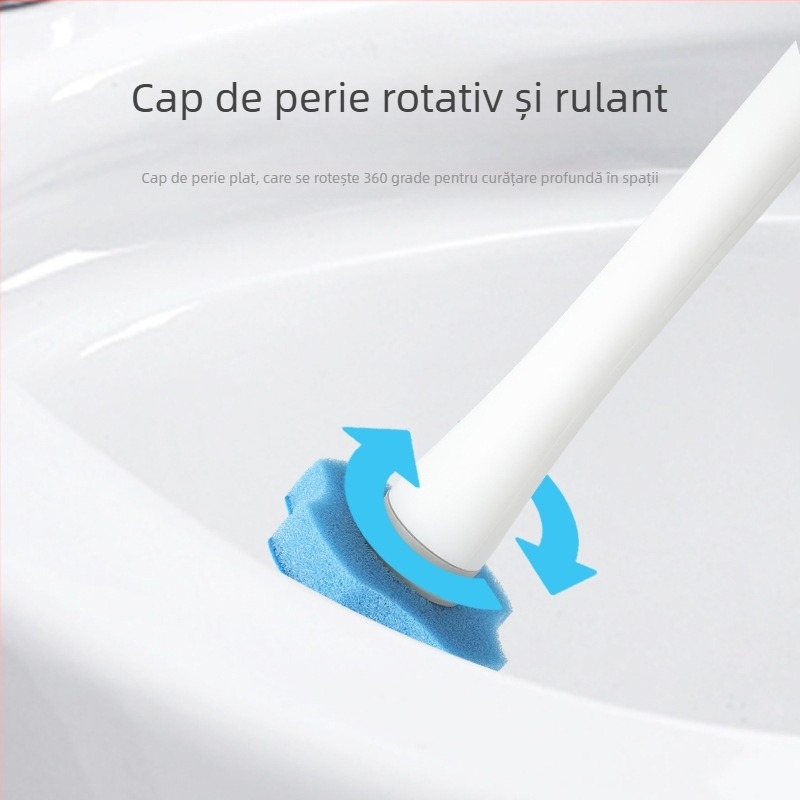 Perie WC de unică folosință, montată pe perete, cu auto-curățare, bază din plastic și mâner, capete de schimb