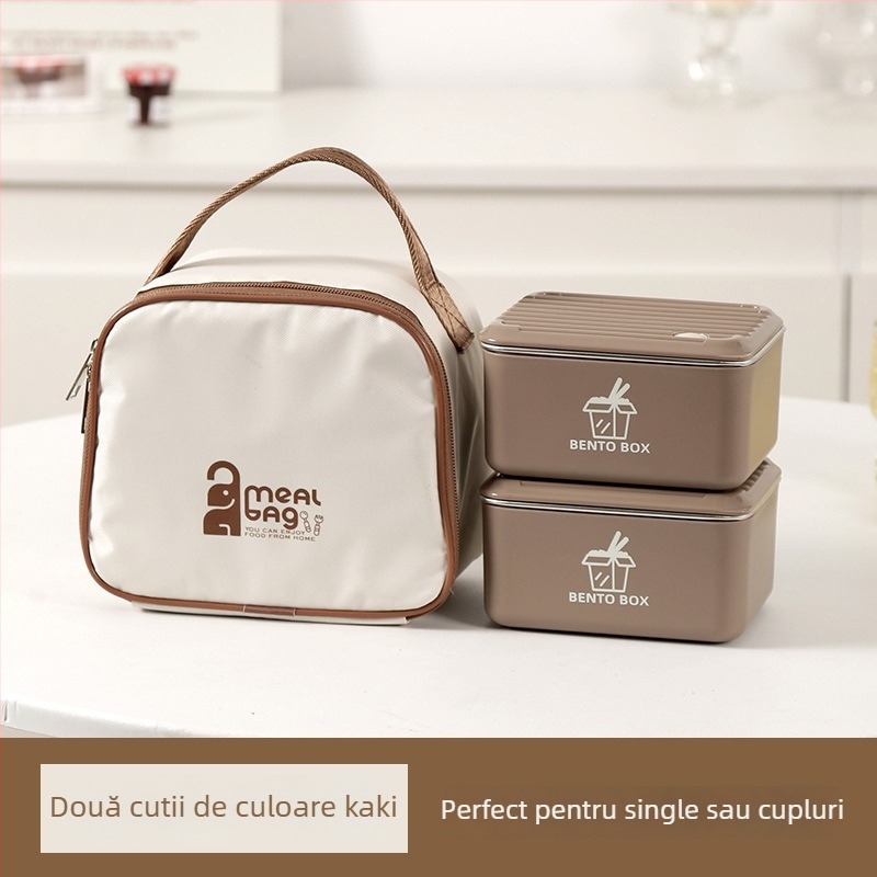 Cutie prânz japoneză din oțel inoxidabil cu capac, pătrată, compatibilă cu microunde