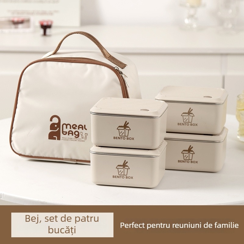 Cutie prânz japoneză din oțel inoxidabil cu capac, pătrată, compatibilă cu microunde