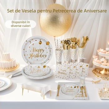 Set de veselă de unică folosință pentru ziua de naștere, din hârtie, pahare 250 ml, farfurii circulare, brand Excellent Warmth