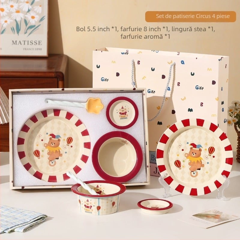 Set ceramic de veselă de masă (pahare, boluri și farfurii) – stil drăguț, personalizare disponibilă