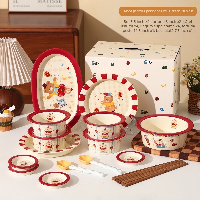 Set ceramic de veselă de masă (pahare, boluri și farfurii) – stil drăguț, personalizare disponibilă