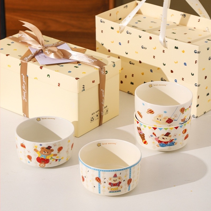Set ceramic de veselă de masă (pahare, boluri și farfurii) – stil drăguț, personalizare disponibilă