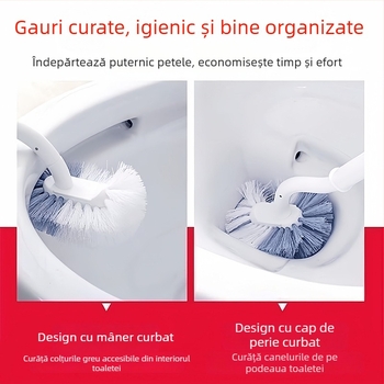 Perie de toaletă cu mâner lung, montată pe perete pentru curățarea băii de uz casnic (Plastic; Montare pe perete; Mâner lung; Îndepărtarea petelor)