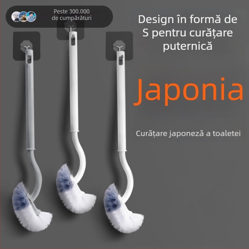 Perie de toaleta în stil japonez, cu mâner lung, peri moi, montaj pe perete cu bază