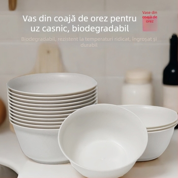 Vas de unică folosință din coji de orez și plastic PP, corp îngroșat, ambalaj 500 bucăți, capacitate 250/350/500 ml, biodegradabil