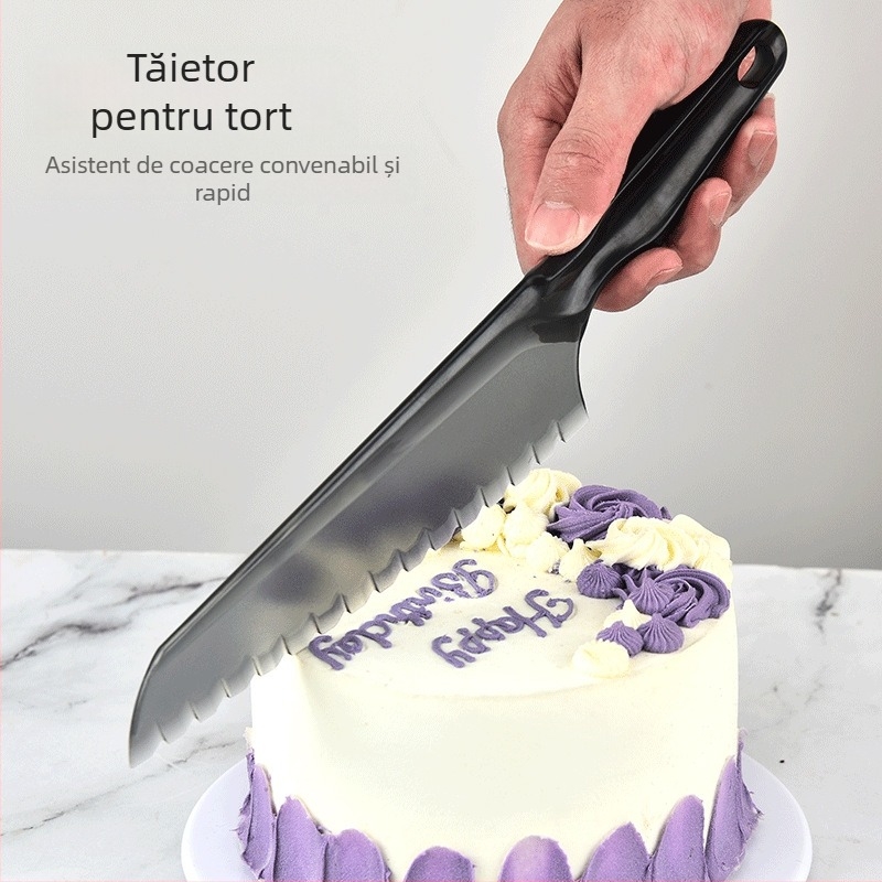 Cuțit plastic pentru tort cu lamă zimțată, prelucrare personalizabilă, biodegradabil, cu logo imprimat