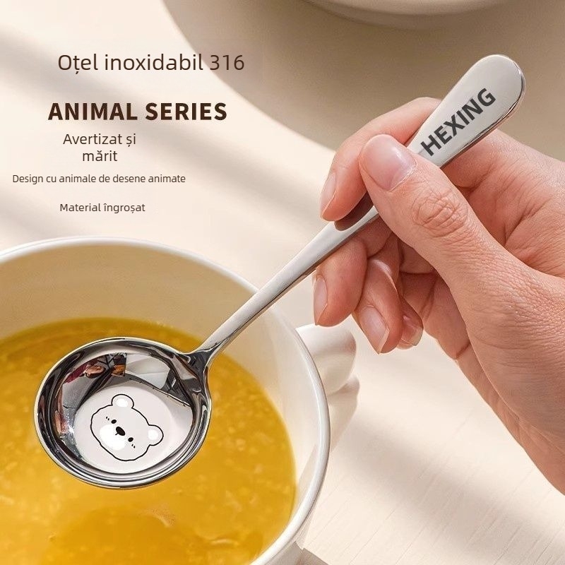 Lingură de supă din oțel inoxidabil 316, cap rotund, calitate alimentară, pentru copii, fund plat