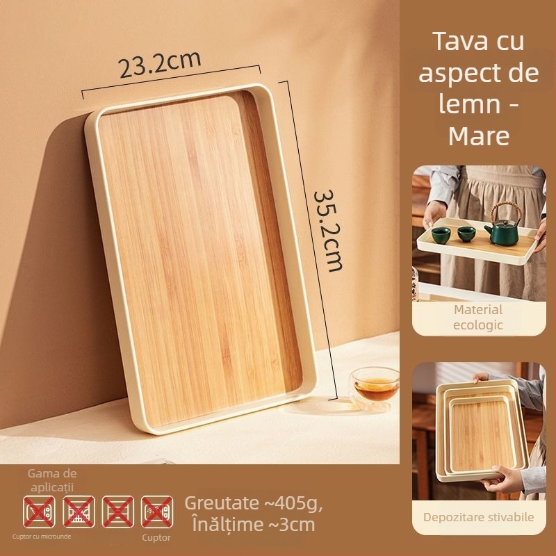 Tavă din plastic, stil Nordic, textură lemnoasă, pentru ceai și fructe
