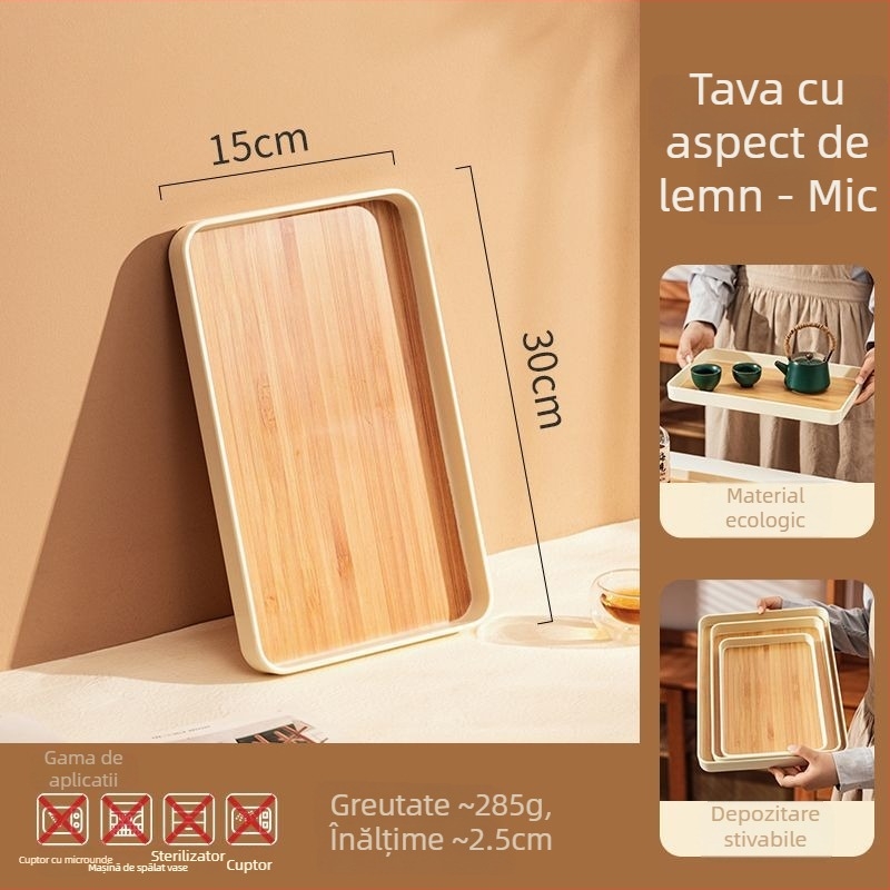 Tavă din plastic, stil Nordic, textură lemnoasă, pentru ceai și fructe