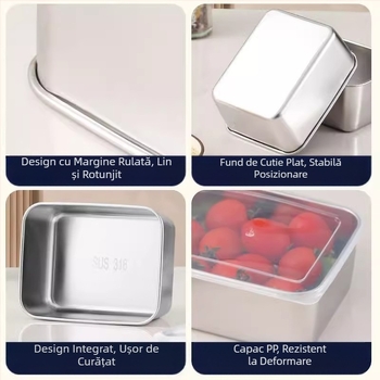 Cutie de păstrare din oțel inox 316 cu capac, dreptunghiulară, izolare termică, 501-800 ml