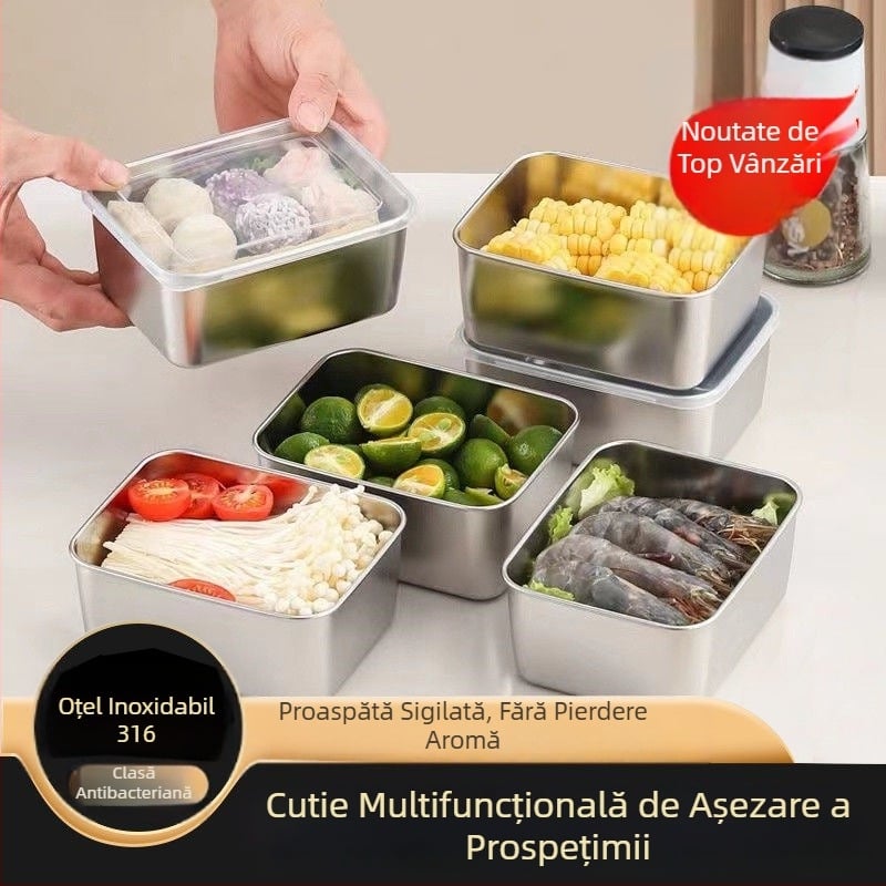 Cutie de păstrare din oțel inox 316 cu capac, dreptunghiulară, izolare termică, 501-800 ml