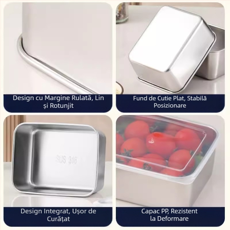 Cutie de păstrare din oțel inox 316 cu capac, dreptunghiulară, izolare termică, 501-800 ml