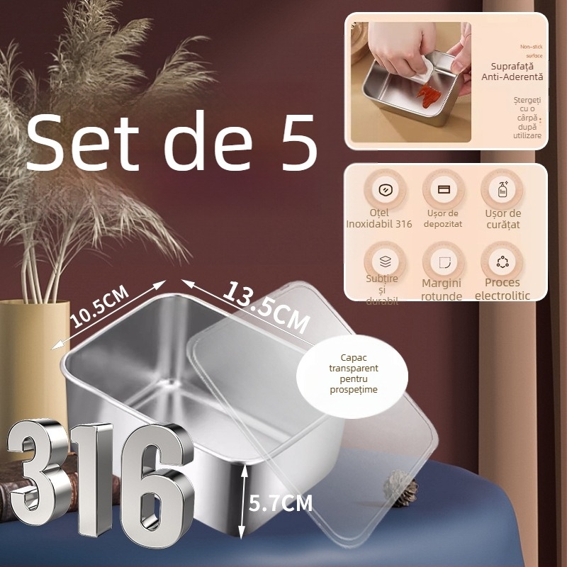 Cutie de păstrare din oțel inox 316 cu capac, dreptunghiulară, izolare termică, 501-800 ml