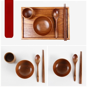Set de boluri din lemn în stil japonez pentru orez și supă, formă rotundă, finisaj lac natural, gravate, personalizabile