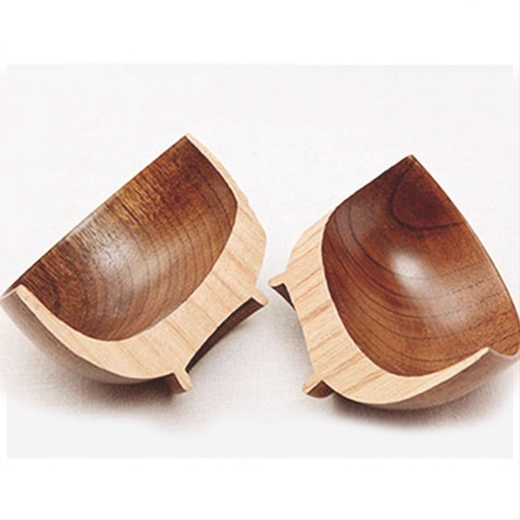 Set de boluri din lemn în stil japonez pentru orez și supă, formă rotundă, finisaj lac natural, gravate, personalizabile