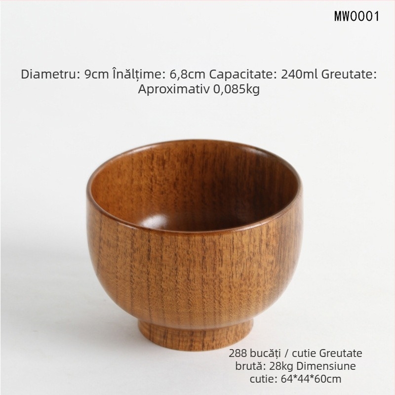 Set de boluri din lemn în stil japonez pentru orez și supă, formă rotundă, finisaj lac natural, gravate, personalizabile