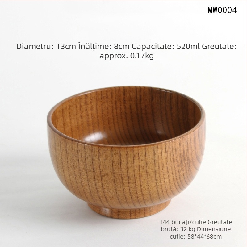 Set de boluri din lemn în stil japonez pentru orez și supă, formă rotundă, finisaj lac natural, gravate, personalizabile