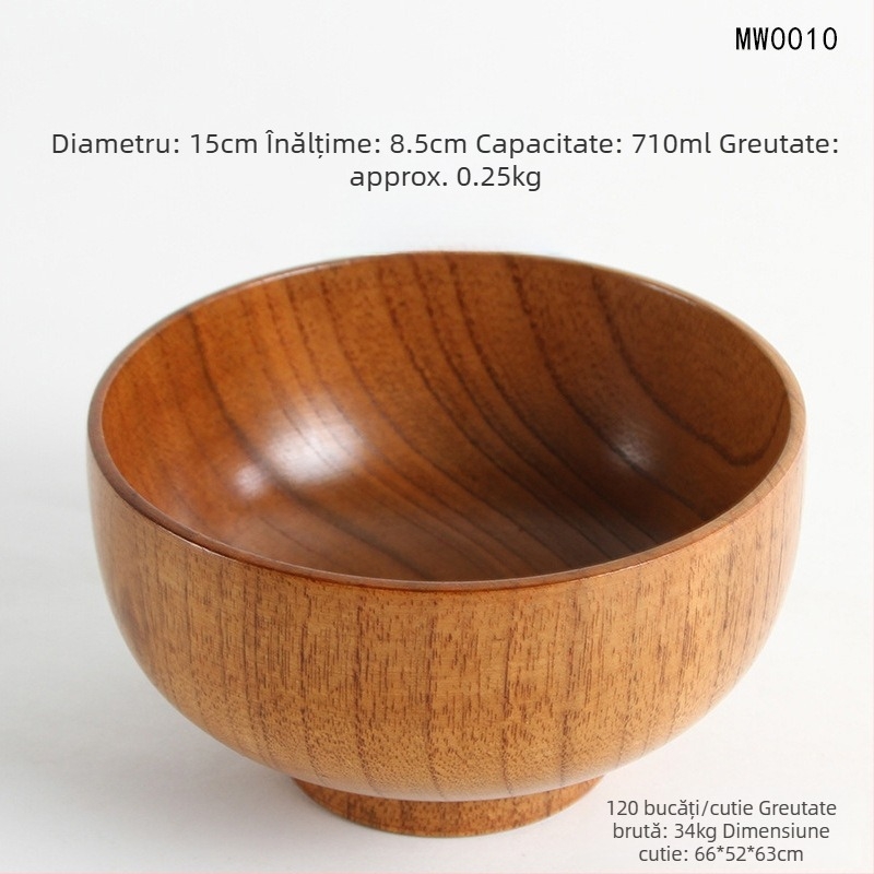 Set de boluri din lemn în stil japonez pentru orez și supă, formă rotundă, finisaj lac natural, gravate, personalizabile