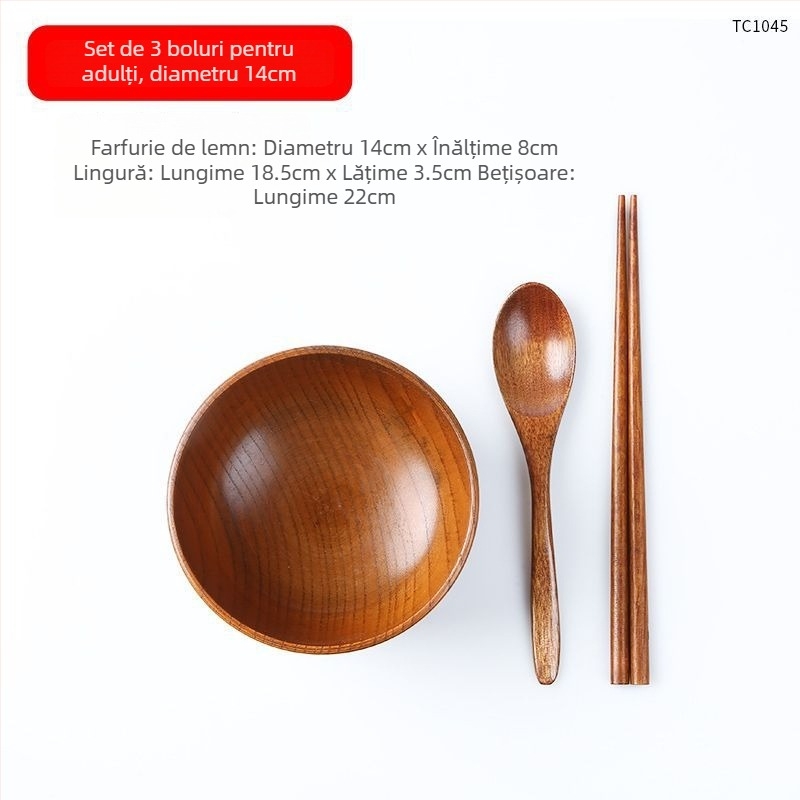 Set de boluri din lemn în stil japonez pentru orez și supă, formă rotundă, finisaj lac natural, gravate, personalizabile