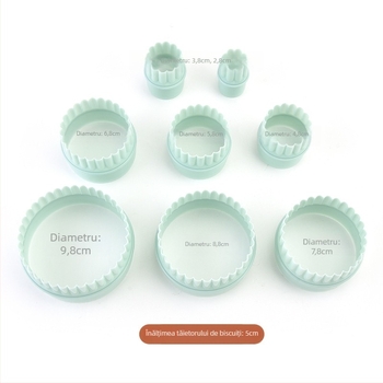 Formă rotundă pentru biscuiți din PP, cu relief, set de 8 bucăți pentru coacere