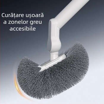 Perie de toaletă cu peri moi, mâner lung, montaj pe perete, din plastic