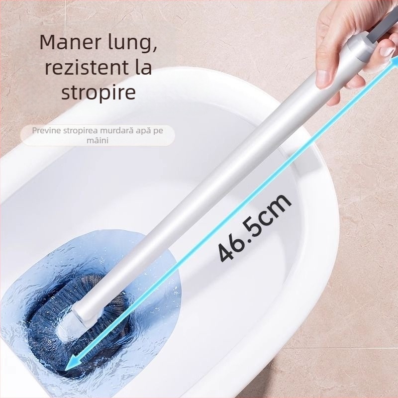 Perie de toaletă cu peri moi, mâner lung, montaj pe perete, din plastic