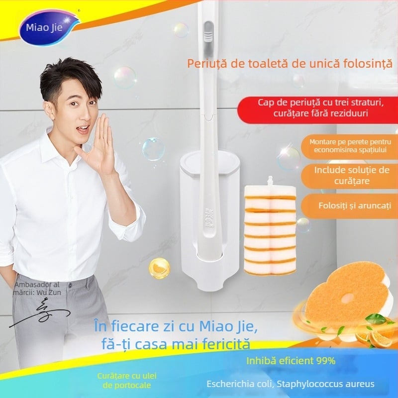 Miaojie Perie de toaletă, de unică folosință, montată pe perete, antibacteriană, din plastic