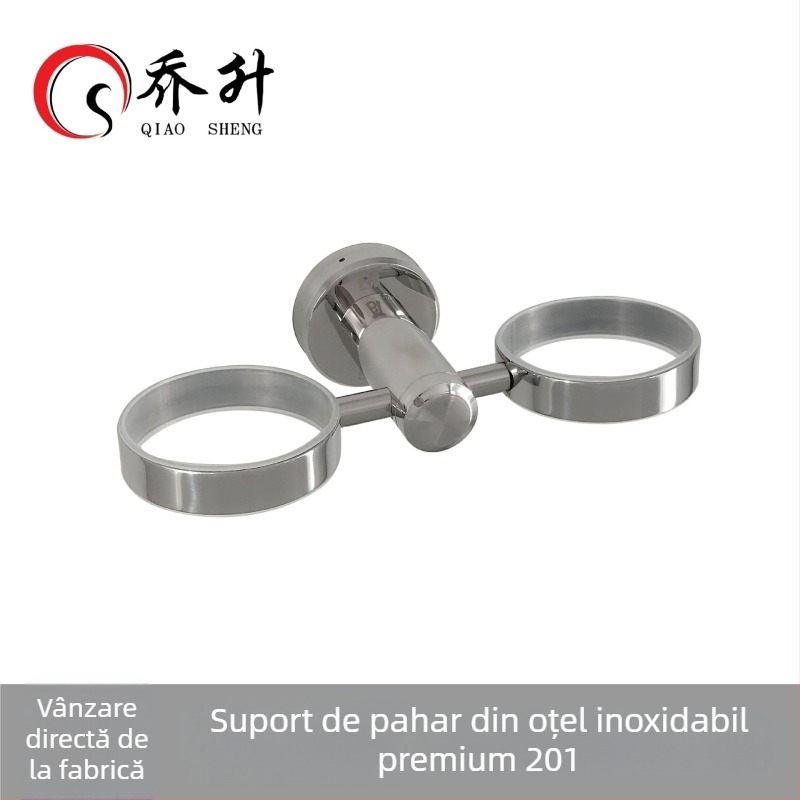 Qiao sheng 201 oțel inoxidabil, suport montat pe perete pentru pahare de periuțe de dinți cu două pahare din sticlă, luciu oglindă, stil modern minimalist