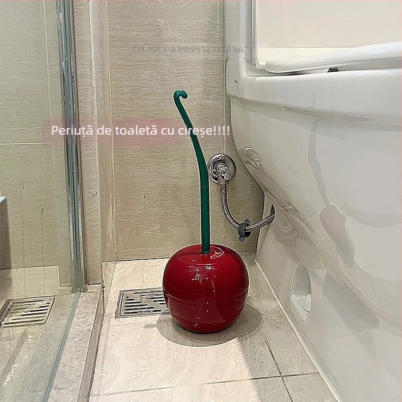 Perie de toaletă cu temă cireș, pentru uz casnic, fără colțuri moarte, perie de curățare din plastic pentru baie