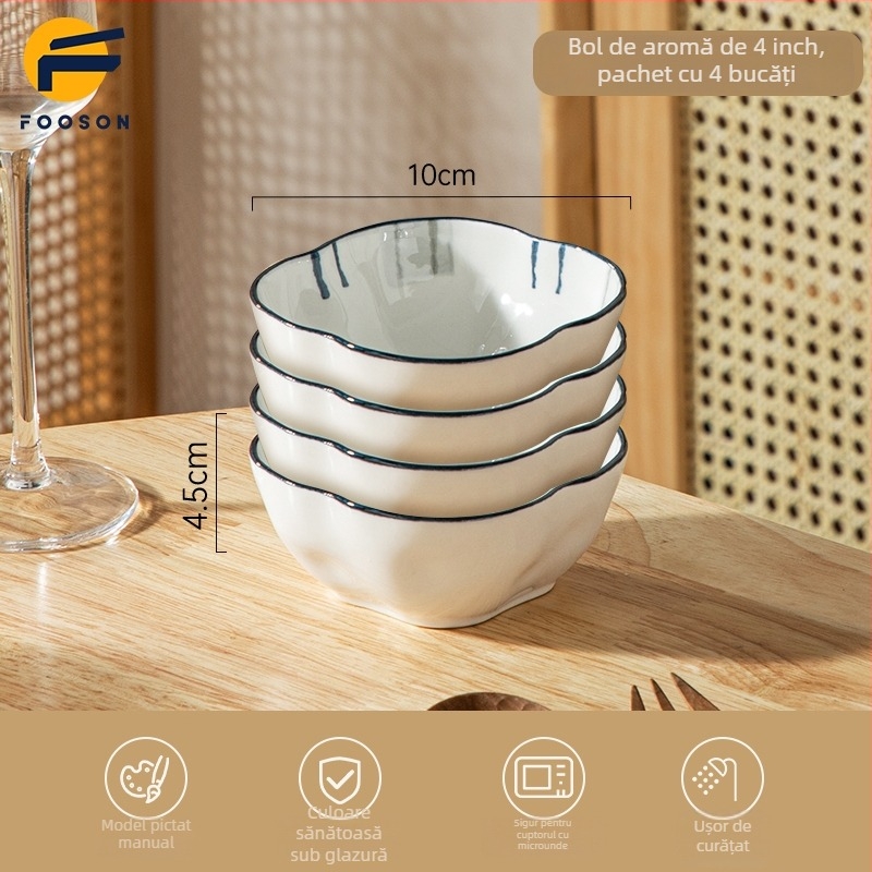 Vas de sos din porțelan, stil japonez, formă neregulată, suprafață pictată manual, model 69850