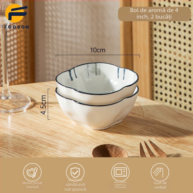 Vas de sos din porțelan, stil japonez, formă neregulată, suprafață pictată manual, model 69850