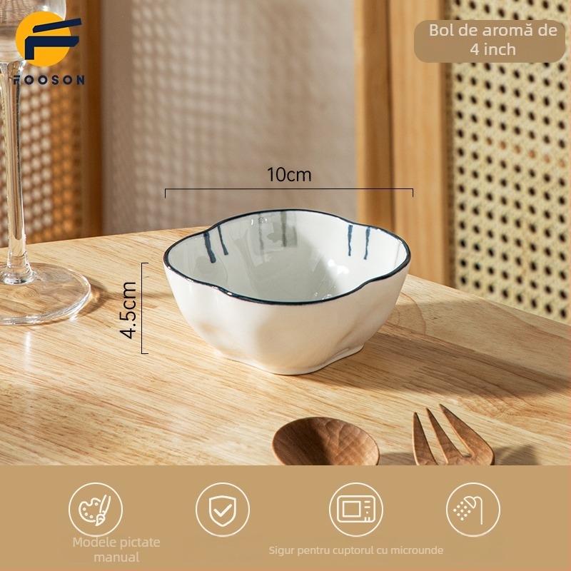 Vas de sos din porțelan, stil japonez, formă neregulată, suprafață pictată manual, model 69850