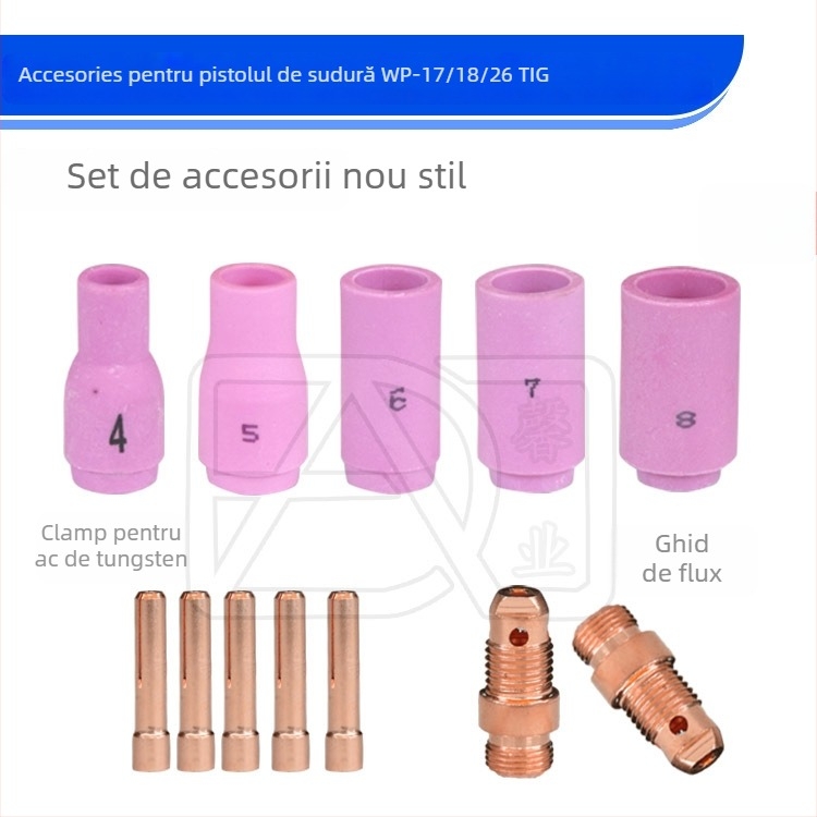 WP-17/18/26 Pistol de sudură cu arc Argon – clemă pentru electrod tungsten 10NS, duză porțelină 13N, coadă ghidaj nouă