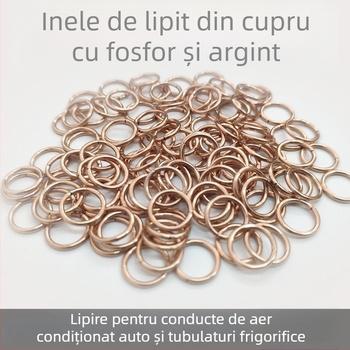 Inel de sudură din cupru argintiu-fosforos pentru îmbinări din cupru sau alamă; conține fosfor în flux; curent de sudură 15A; punct de topire 810°C.