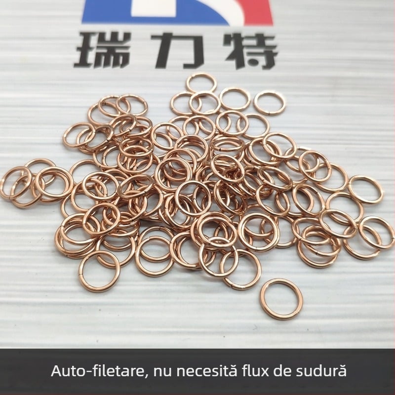 Inel de sudură din cupru argintiu-fosforos pentru îmbinări din cupru sau alamă; conține fosfor în flux; curent de sudură 15A; punct de topire 810°C.