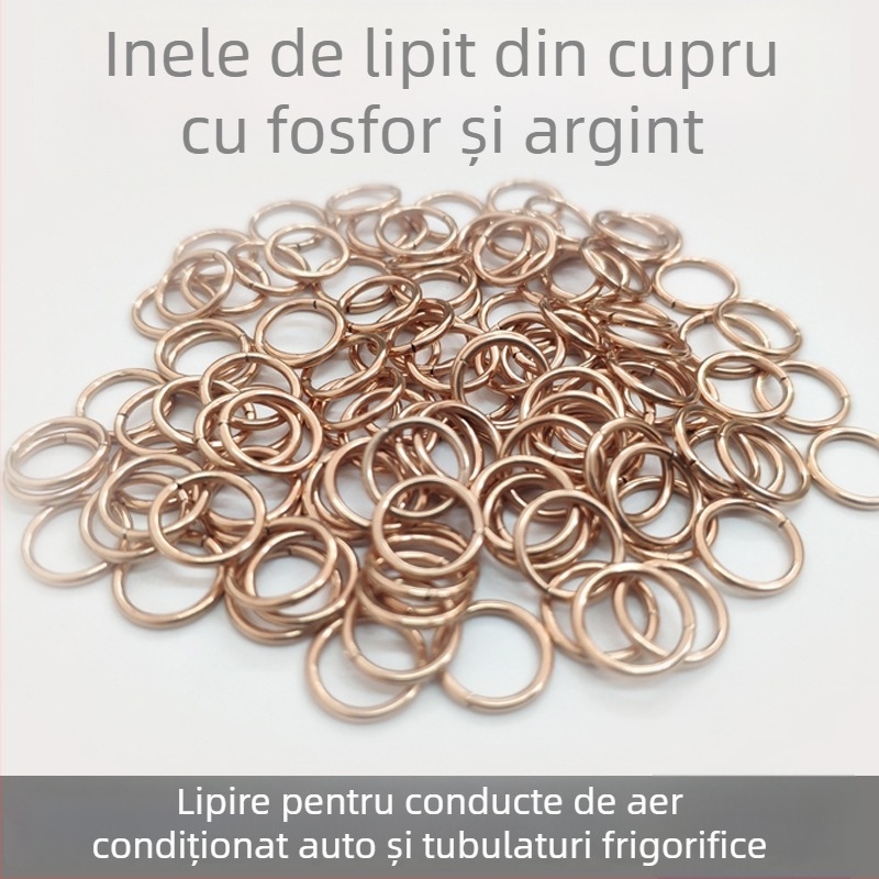 Inel de sudură din cupru argintiu-fosforos pentru îmbinări din cupru sau alamă; conține fosfor în flux; curent de sudură 15A; punct de topire 810°C.