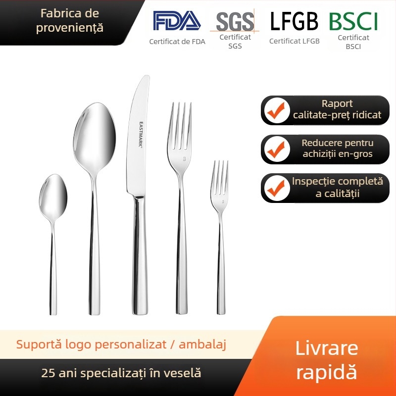 Tacâmuri vestice pentru hoteluri, din oțel inoxidabil 304, finisaj oglindă — cuțit, furculiță și lingură