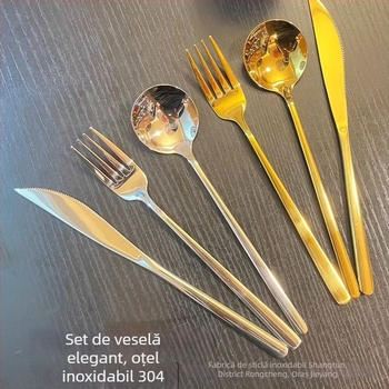 Set tacâmuri din oțel inoxidabil 304, trei piese (cuțit, furculiță, lingură) – finisaj oglindit, stil modern simplu