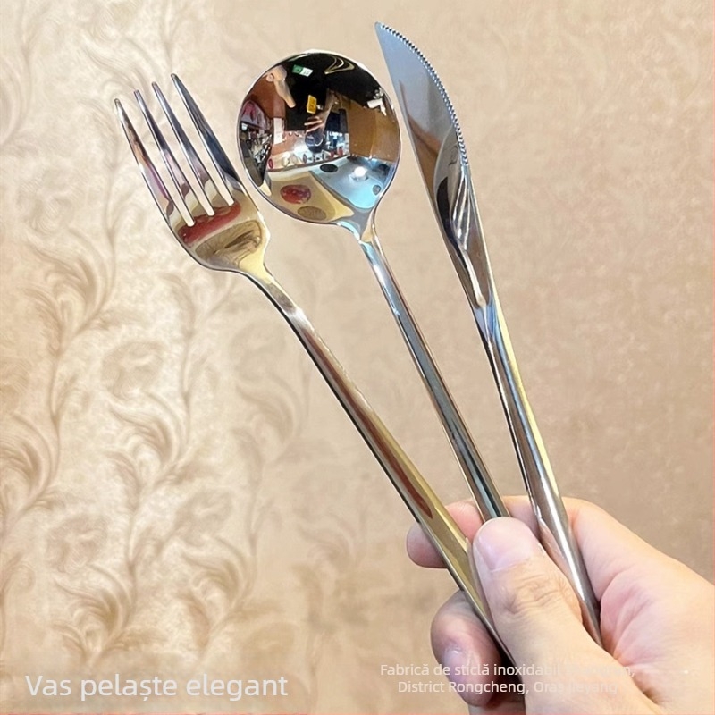 Set tacâmuri din oțel inoxidabil 304, trei piese (cuțit, furculiță, lingură) – finisaj oglindit, stil modern simplu
