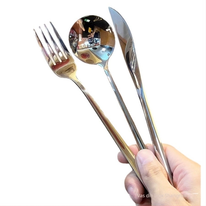 Set tacâmuri din oțel inoxidabil 304, trei piese (cuțit, furculiță, lingură) – finisaj oglindit, stil modern simplu
