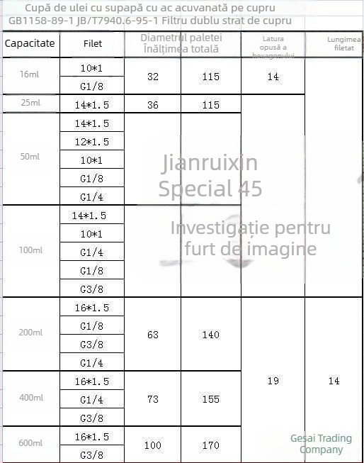 Cupă de ulei cu ventil de ac pentru scule, placată cu cupru, filete G1/4, G1/8, G3/8