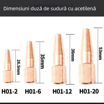 Duza de sudură cu aspirație-împingere, model H01-6, din cupru integral, lungime 20, curent de sudură 100 A, diametru fir 6