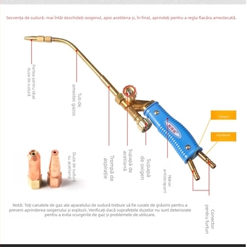 Duza de sudură cu aspirație-împingere, model H01-6, din cupru integral, lungime 20, curent de sudură 100 A, diametru fir 6
