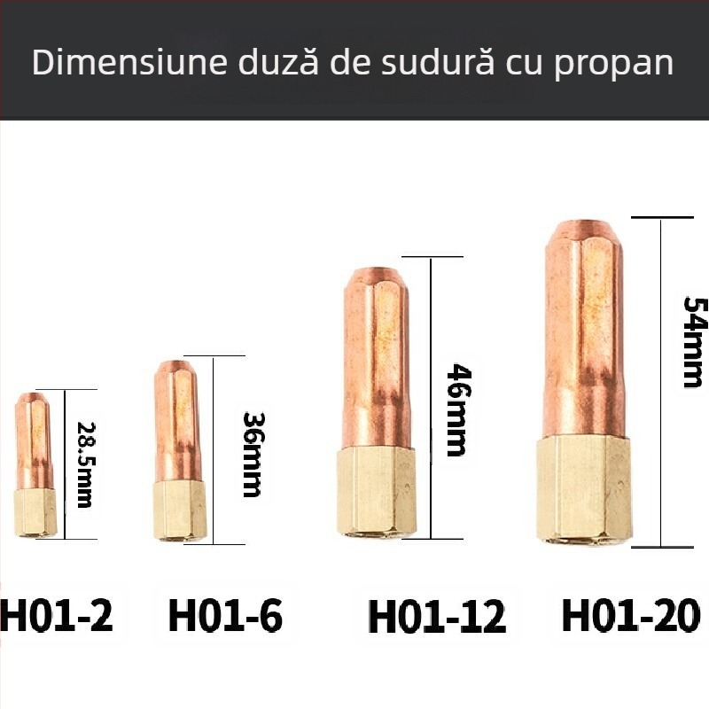 Duza de sudură cu aspirație-împingere, model H01-6, din cupru integral, lungime 20, curent de sudură 100 A, diametru fir 6