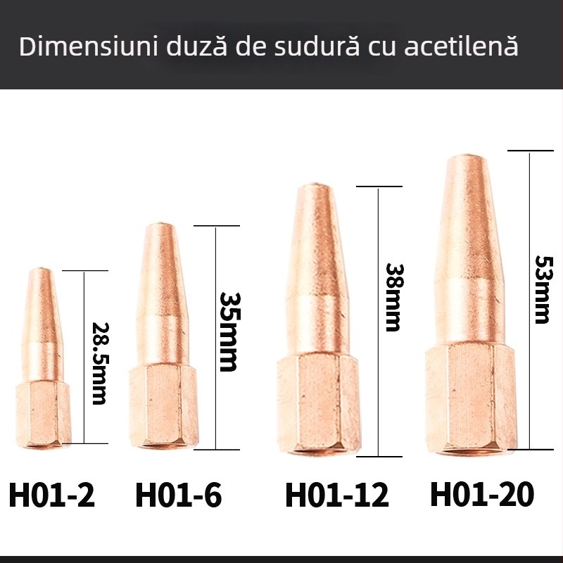Duza de sudură cu aspirație-împingere, model H01-6, din cupru integral, lungime 20, curent de sudură 100 A, diametru fir 6
