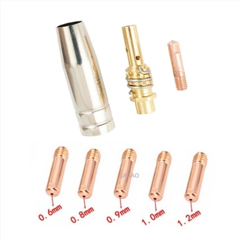 Set de duze protective pentru pistol de sudură cu gaz 15AK – 12 bucăți; compatibil cu 15AK; diametre 0.6/0.8/0.9/1.0/1.2 mm; curent de sudură 150 A