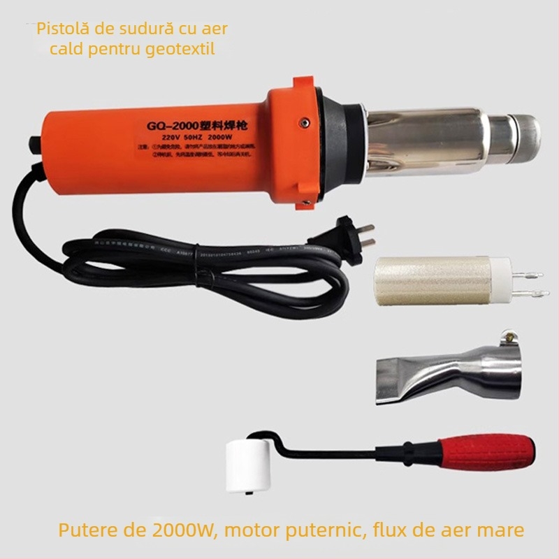 Pistol de sudură cu aer cald reglabil pentru plastic PP/PE/PVC, 2000W, 220V, protecție la supraîncălzire